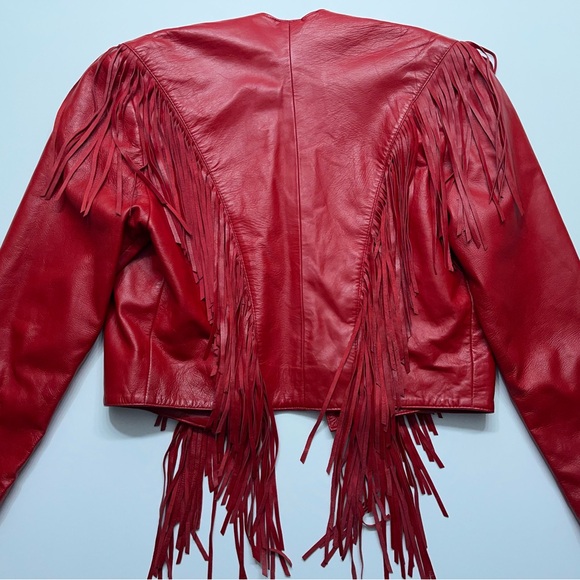 Vtg Scully Red Leather Fringe Cropped Jacket Womens Small Western Biker.    READ - Picture 13 of 16